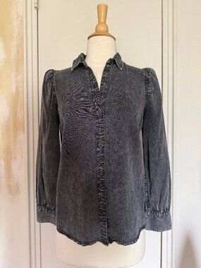 Rails Charcoal Gray Black Acid Wash Denim Button-Down Shirt